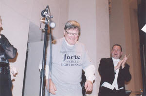 Image of Tim Reynish wearing a tee-shirt which says Forte is still a light dynamic